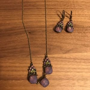 Purple gemstone necklace and earring set